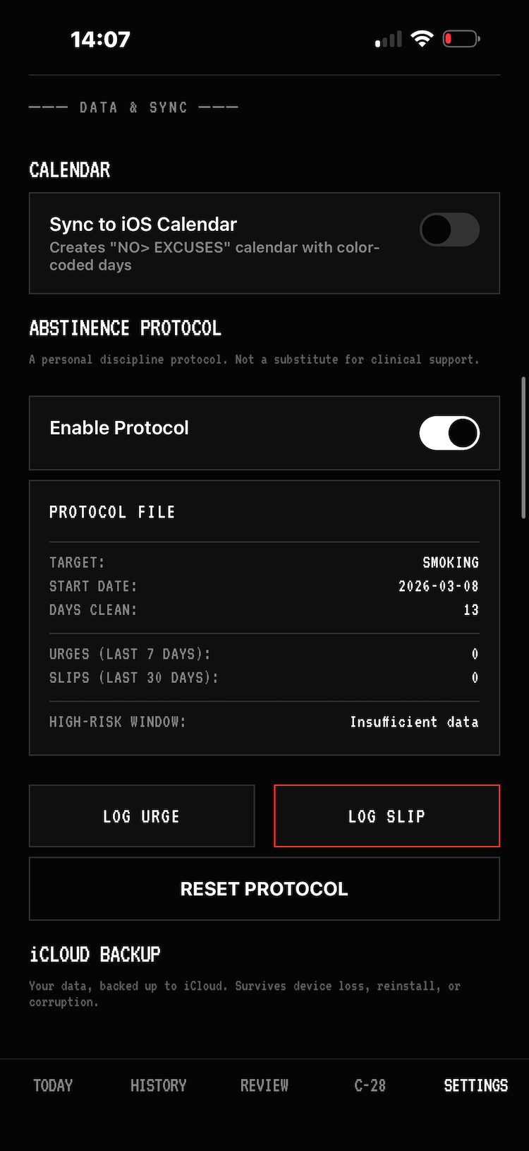 Abstinence protocol